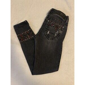 Miss Me‎ 25 x 28 Signature Cuffed Skinny Embellished Black Bling Jeans JP7713CK